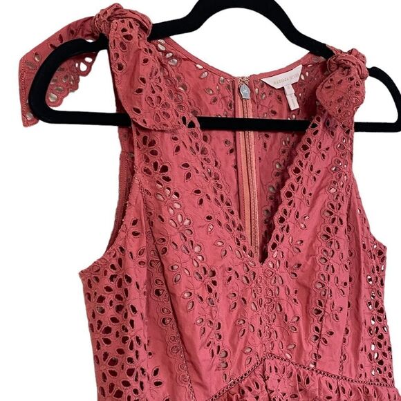 Rebecca Taylor Karina Altered Shoulder Tie Eyelet Lace Midi Dress Sz 0 - Picture 5 of 16